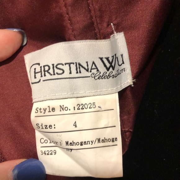 CHRISTINA WU Burgundy Evening Party Wedding Spaghetti Strap Dress - Picture 9 of 11